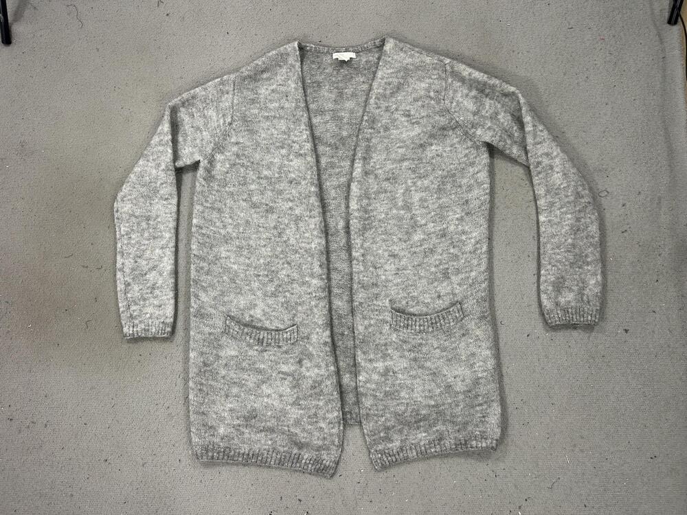 H&M Sweater Womens Small Gray Mohair Blend Open Front Long Cardigan Pockets